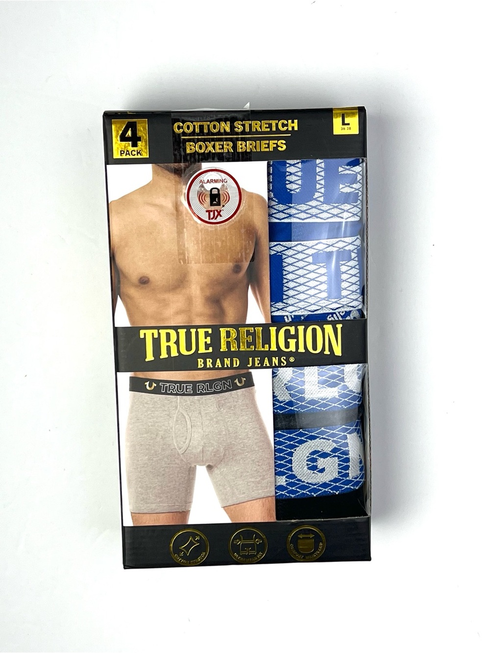 True Religion Men's Cotton Stretch Boxer Briefs 4 Pack Sz L Multicolor 4U4509TR2